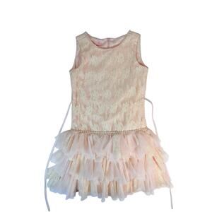 Biscotti Girls Size 8 Light Pink Lace Tulle Party Dress Pearl Trim Formal Easter